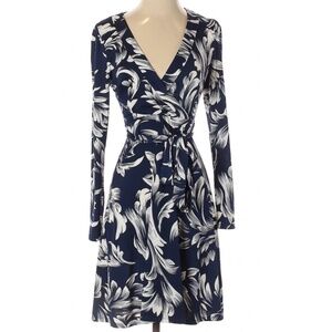 Sunny Girl Small Wrap Dress – White & Navy Floral, Long Sleeve